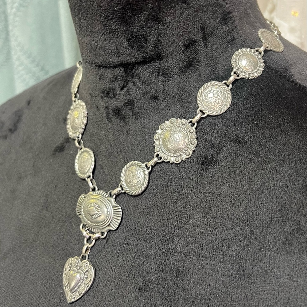 Bohemian Cowgirl Love Concho Silver Heart Pendant Necklace - Picture 5 of 15